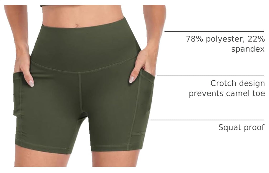6 Packs Womens Biker Shorts with Pocket, 5 Inch High Waisted Tummy Control Spandex Yoga Workout Shorts