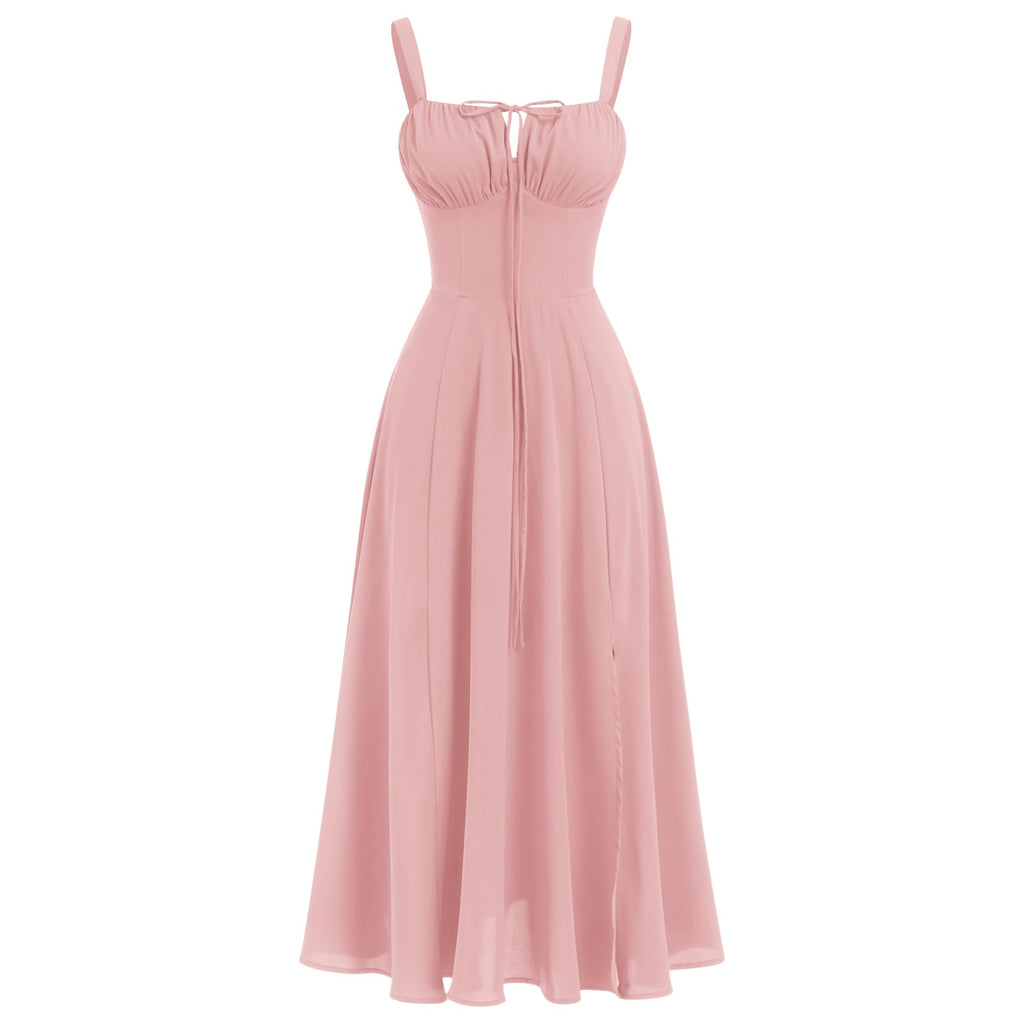 Women Floral Corset Dress Summer Dress 2026 Boho Flowy Slit Lace Up Midi Dresses Going Out A Line Casual Sundress