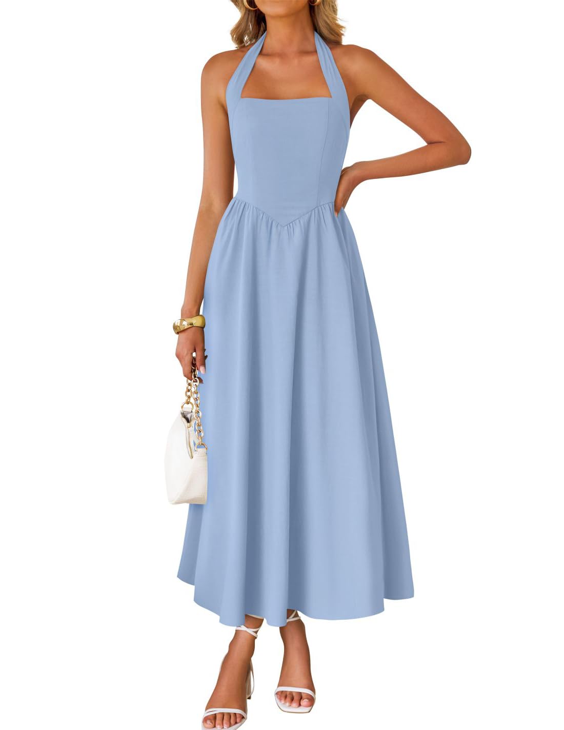 Women's Summer Sleeveless Halter Wedding Guest Maxi Dress | Off Shoulder, High Waist, Flowy A Line, Formal, Cocktail Party, Vacation Graduation, Bridal Shower, Beach, Long Sundresses