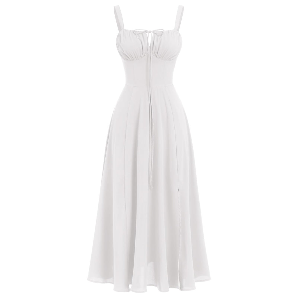 Women Floral Corset Dress Summer Dress 2026 Boho Flowy Slit Lace Up Midi Dresses Going Out A Line Casual Sundress