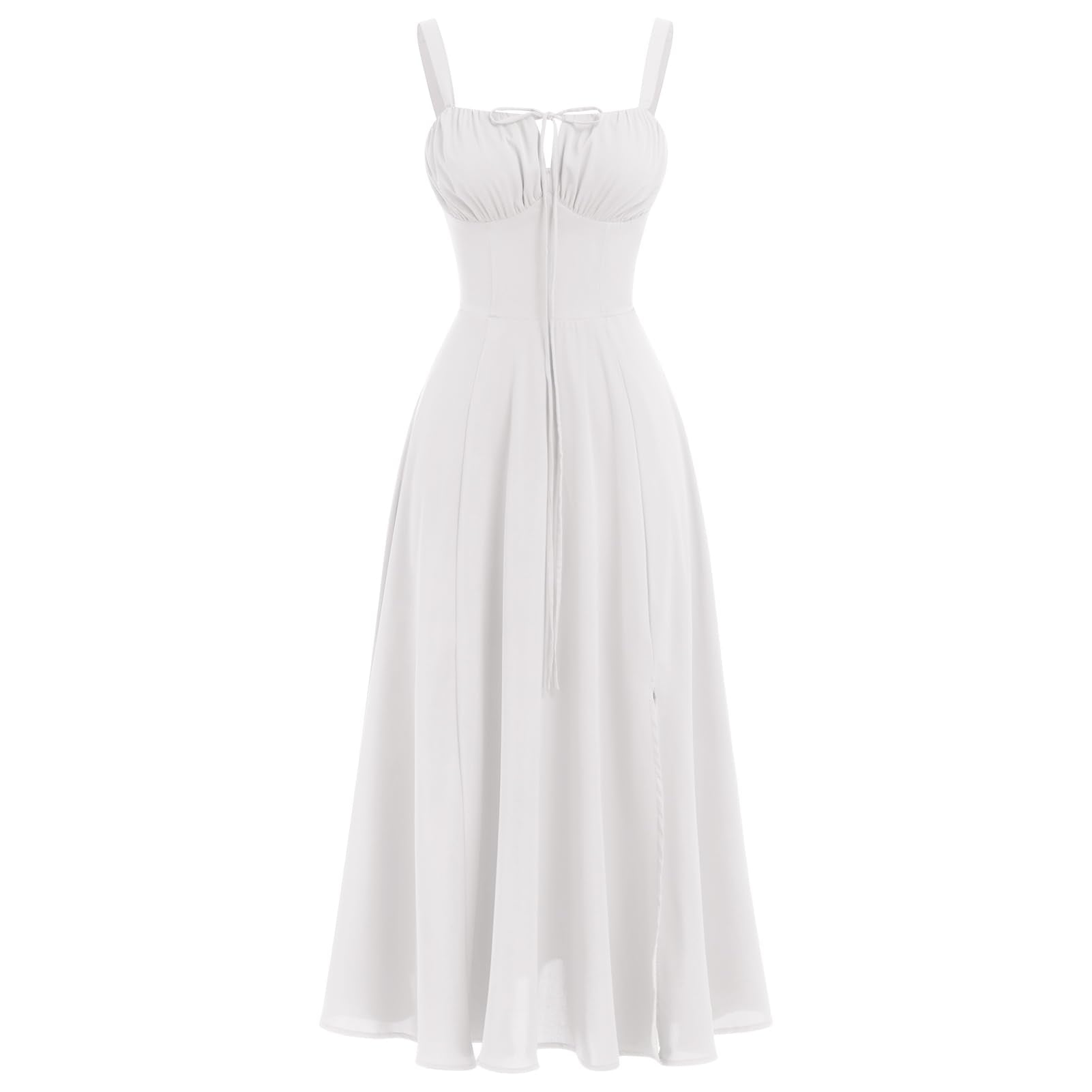 Women Floral Corset Dress Summer Dress 2026 Boho Flowy Slit Lace Up Midi Dresses Going Out A Line Casual Sundress
