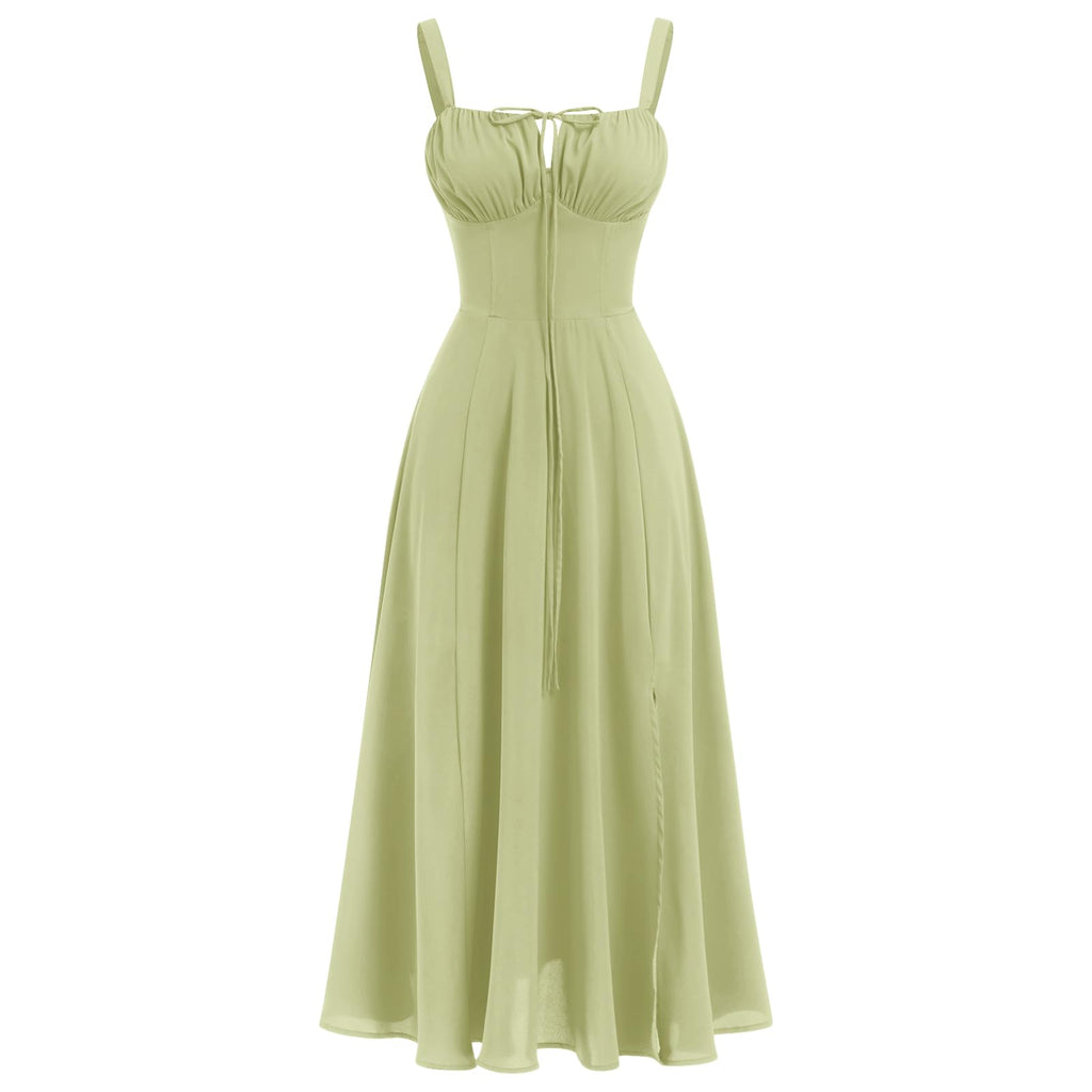 Women Floral Corset Dress Summer Dress 2026 Boho Flowy Slit Lace Up Midi Dresses Going Out A Line Casual Sundress