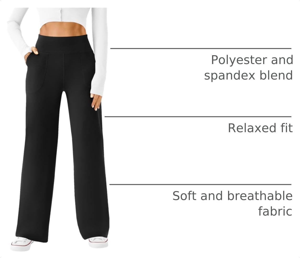 Womens Wide Leg Yoga Pants High Waist Casual Trousers with Pockets | Soft Stretchy Fabric, Two Pockets, Straight leg, Loose Dress Pants, Comfy Lounge Sweatpants for Yoga, Work, Travel, Workout
