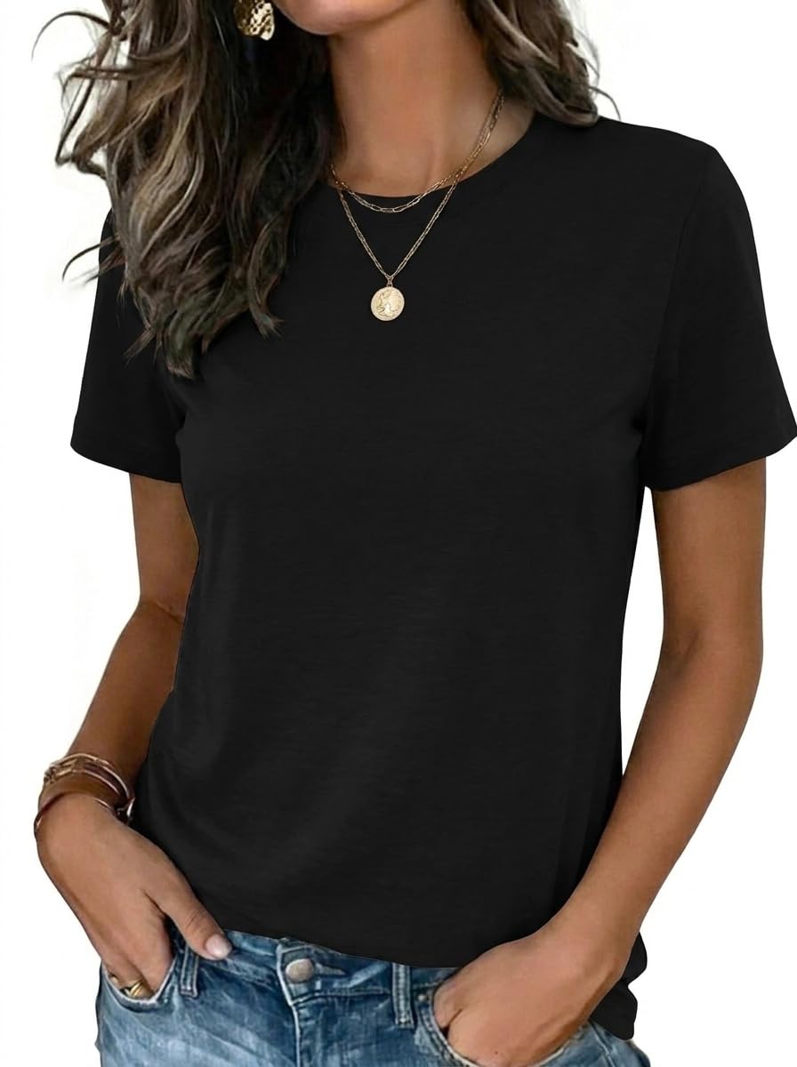 Womens Tshirt Short Sleeve Summer Tops Crewneck Casual Basic Tee Shirts Spring Clothes Trendy Outfit