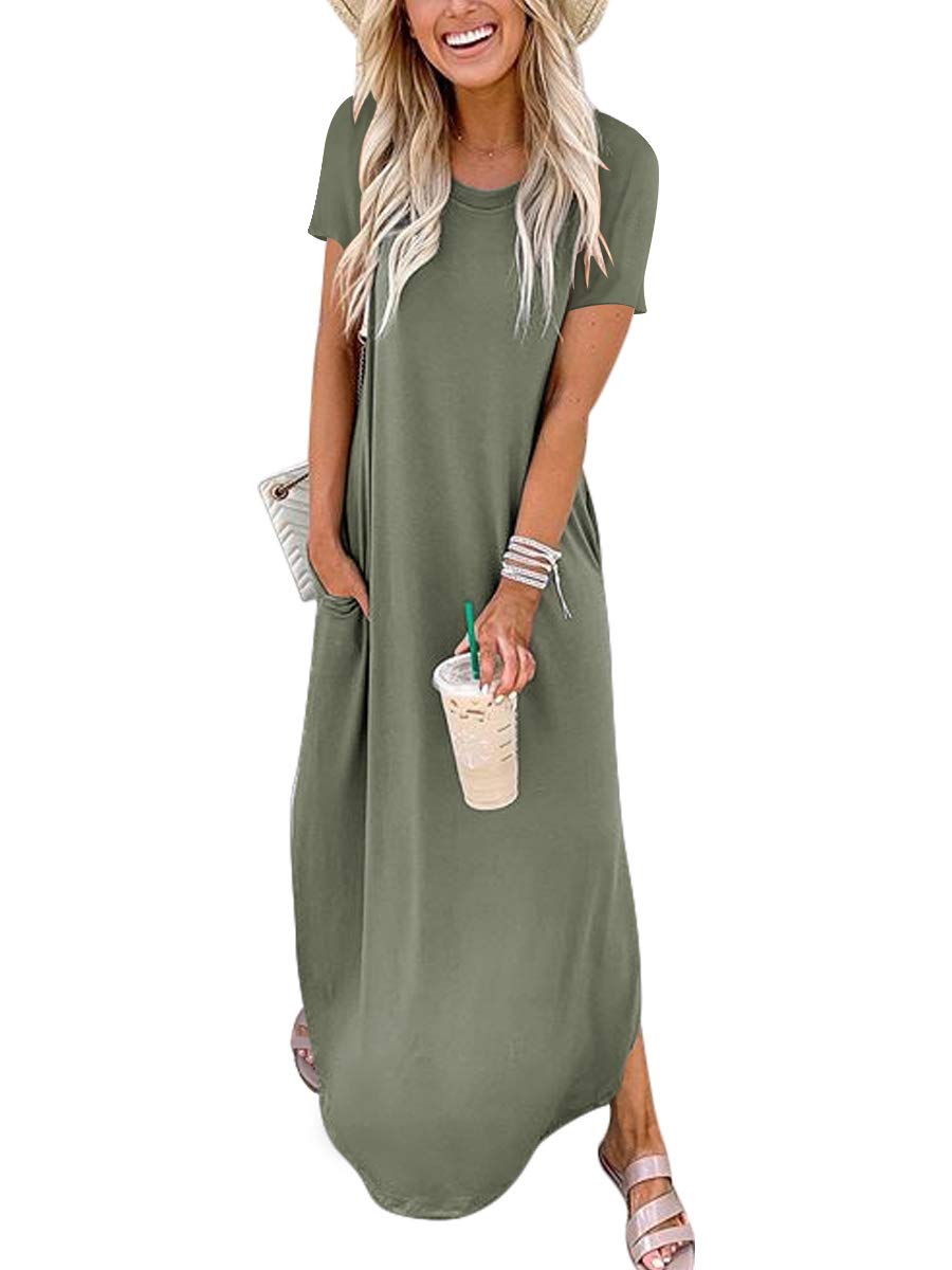 Womens Summer Maxi Dress Short Sleeve Casual Loose Long T Shirt Dresses Split Vacation Beach Sundress Travel Outfits