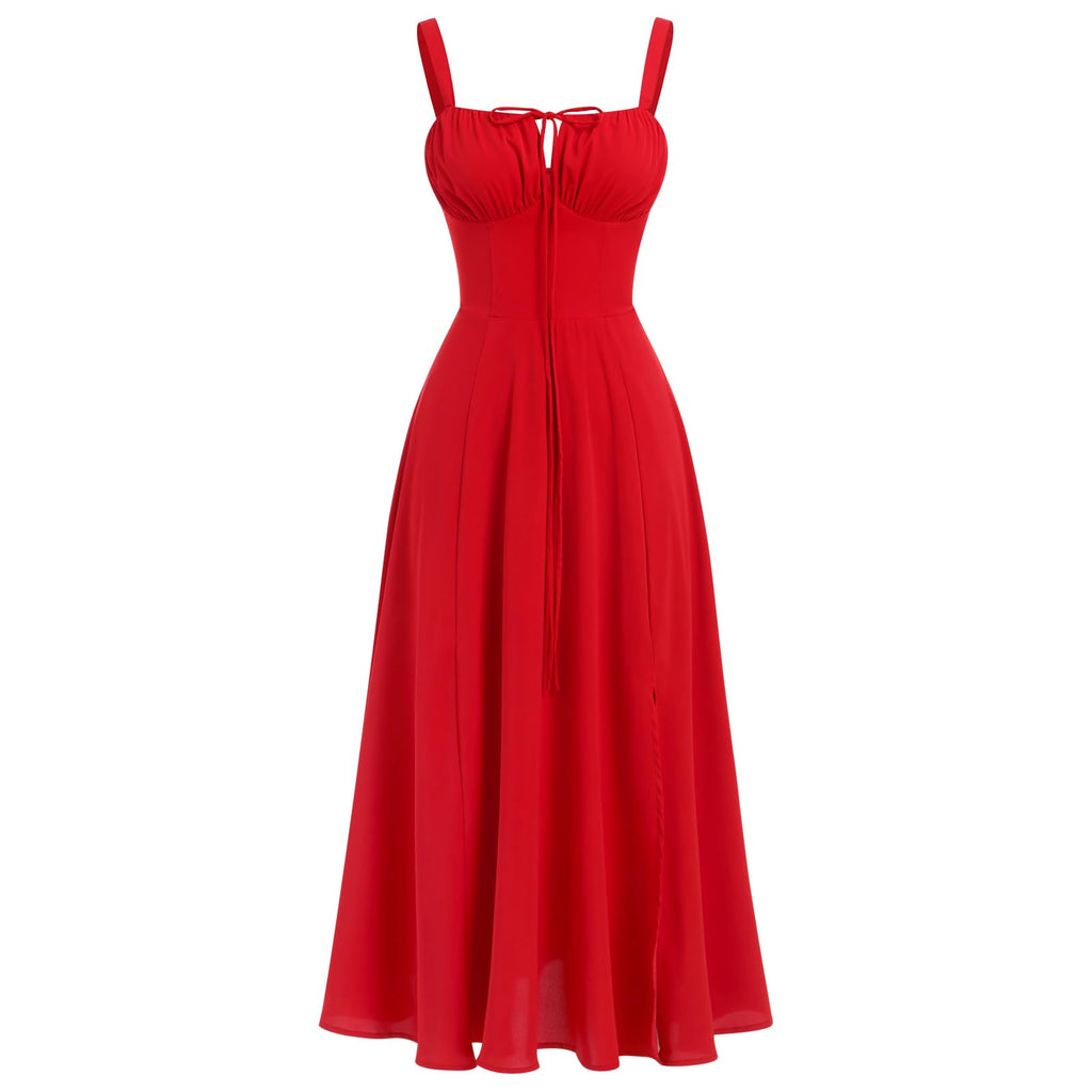 Women Floral Corset Dress Summer Dress 2026 Boho Flowy Slit Lace Up Midi Dresses Going Out A Line Casual Sundress