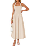 Women's Summer Sleeveless Halter Wedding Guest Maxi Dress | Off Shoulder, High Waist, Flowy A Line, Formal, Cocktail Party, Vacation Graduation, Bridal Shower, Beach, Long Sundresses