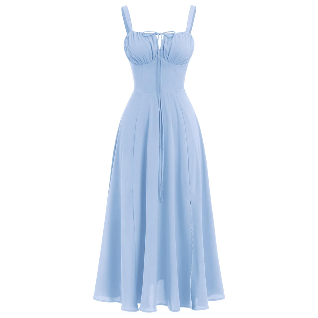 Women Floral Corset Dress Summer Dress 2026 Boho Flowy Slit Lace Up Midi Dresses Going Out A Line Casual Sundress