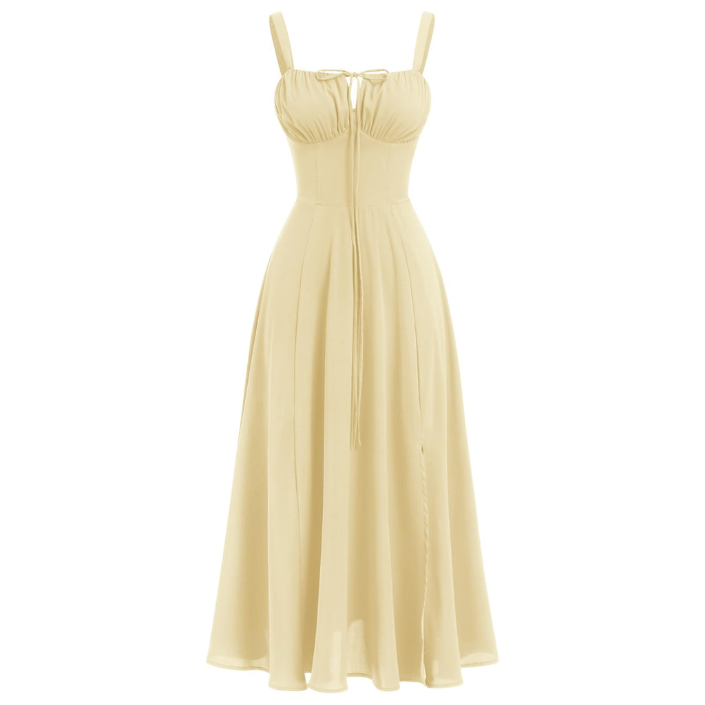 Women Floral Corset Dress Summer Dress 2026 Boho Flowy Slit Lace Up Midi Dresses Going Out A Line Casual Sundress