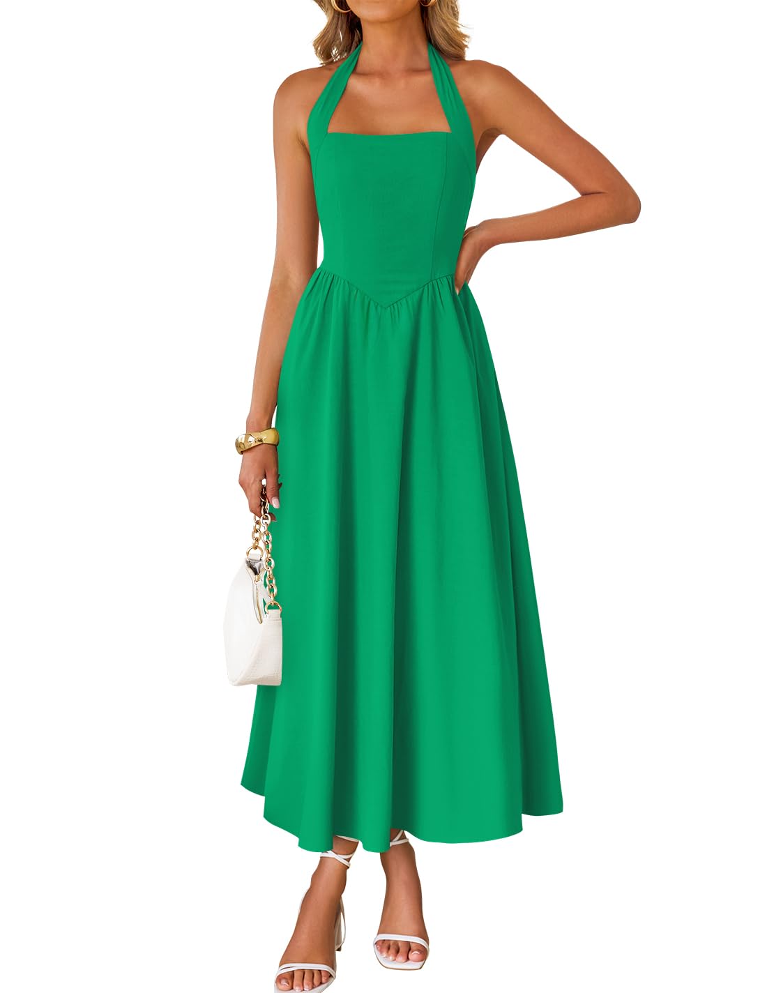 Women's Summer Sleeveless Halter Wedding Guest Maxi Dress | Off Shoulder, High Waist, Flowy A Line, Formal, Cocktail Party, Vacation Graduation, Bridal Shower, Beach, Long Sundresses