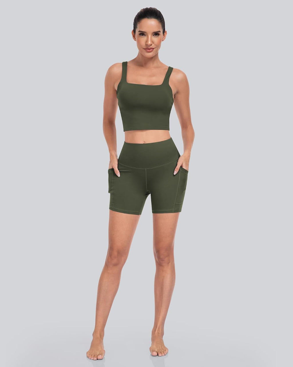 6 Packs Womens Biker Shorts with Pocket, 5 Inch High Waisted Tummy Control Spandex Yoga Workout Shorts