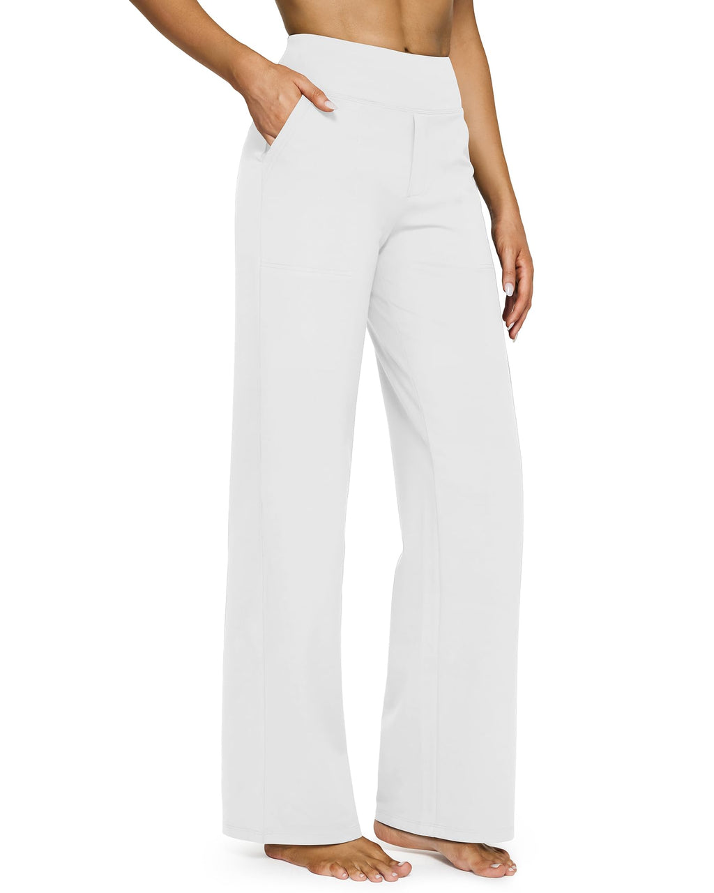 Yoga Pants for Women Wide Leg Pants with Pockets High Waisted | Moisture Wicking, Soft Comfortable Feel, 4-Way Stretch, Faux Fly, Faux Back Pockets, Yoga, Work & Casual Wear