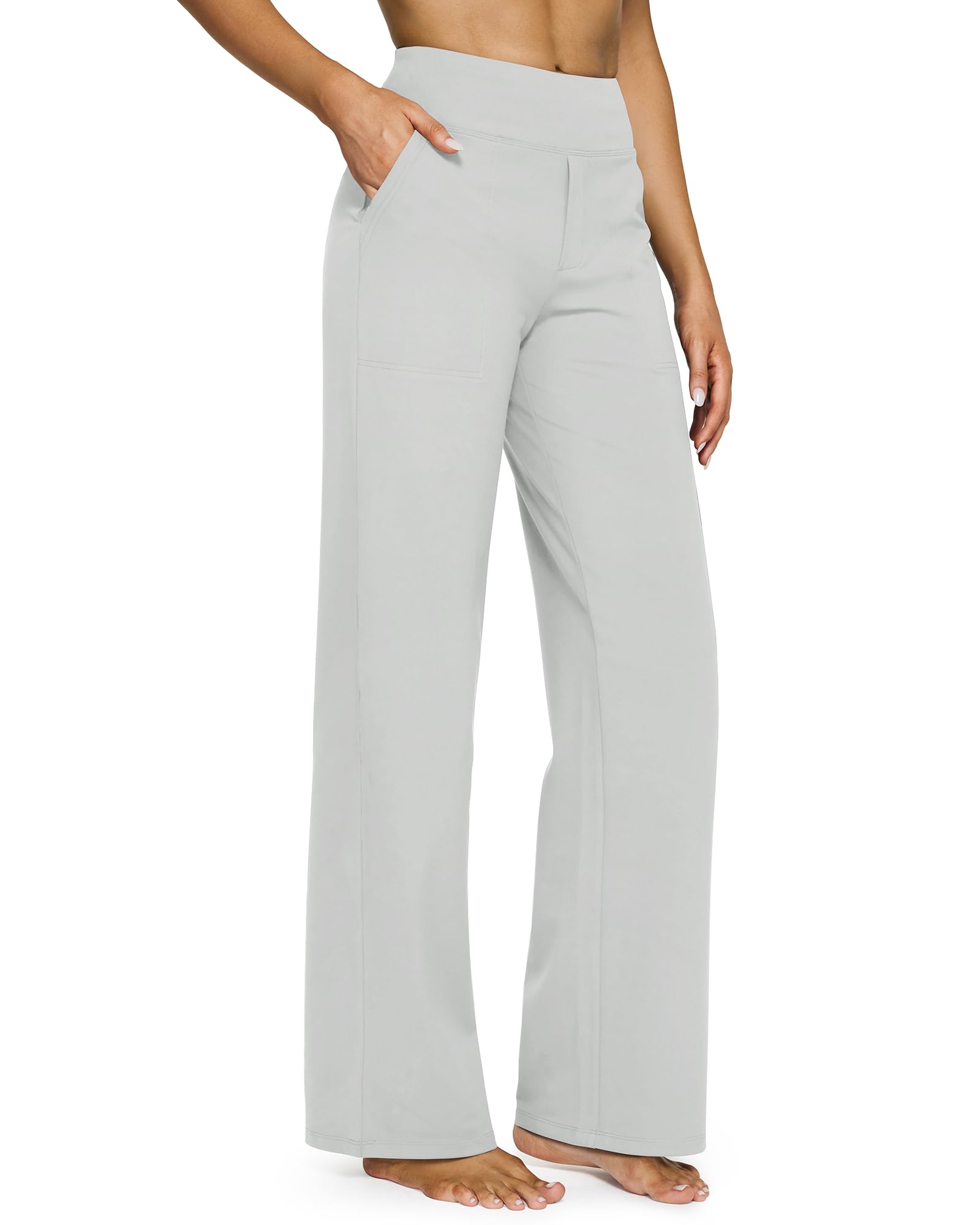 Yoga Pants for Women Wide Leg Pants with Pockets High Waisted | Moisture Wicking, Soft Comfortable Feel, 4-Way Stretch, Faux Fly, Faux Back Pockets, Yoga, Work & Casual Wear