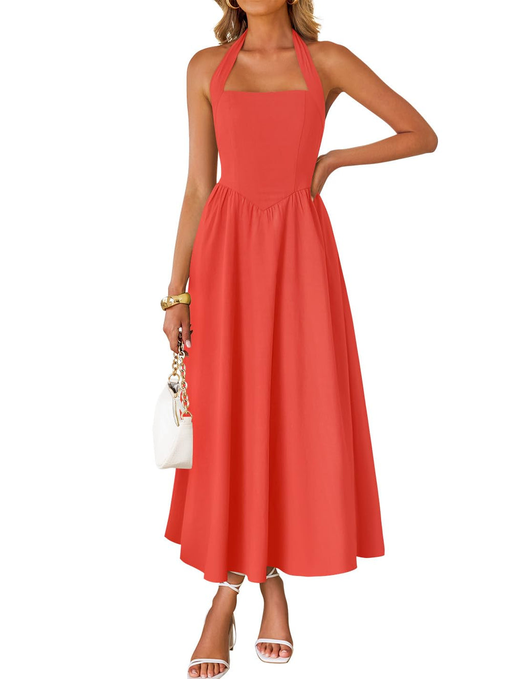 Women's Summer Sleeveless Halter Wedding Guest Maxi Dress | Off Shoulder, High Waist, Flowy A Line, Formal, Cocktail Party, Vacation Graduation, Bridal Shower, Beach, Long Sundresses