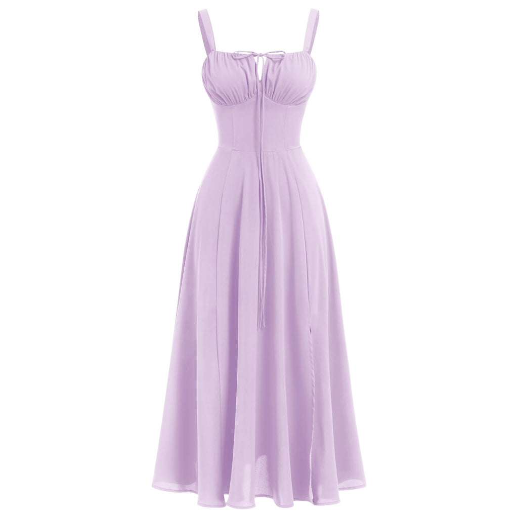 Women Floral Corset Dress Summer Dress 2026 Boho Flowy Slit Lace Up Midi Dresses Going Out A Line Casual Sundress