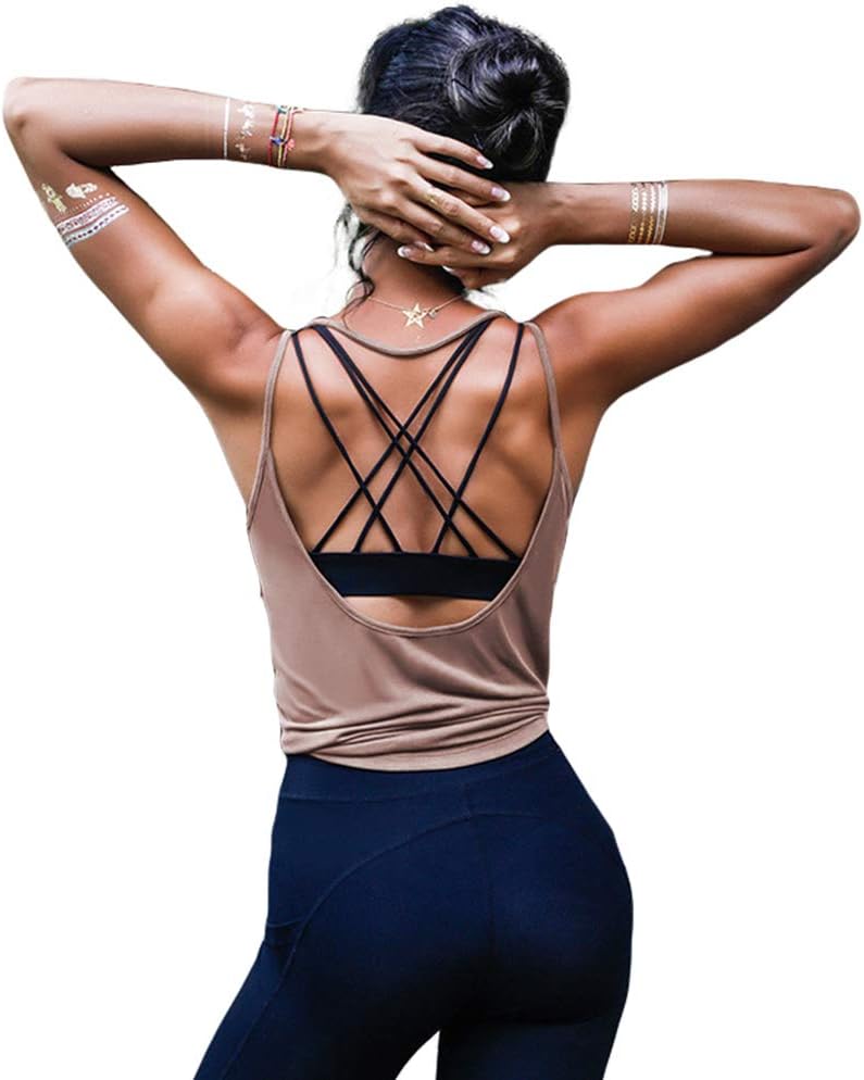 Womens Summer Workout Tops Sexy Backless Yoga Shirts Open Back Activewear Running Sports Gym Tank Tops