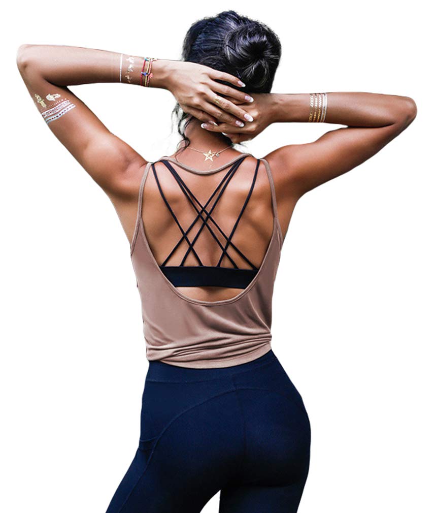 Womens Summer Workout Tops Sexy Backless Yoga Shirts Open Back Activewear Running Sports Gym Tank Tops