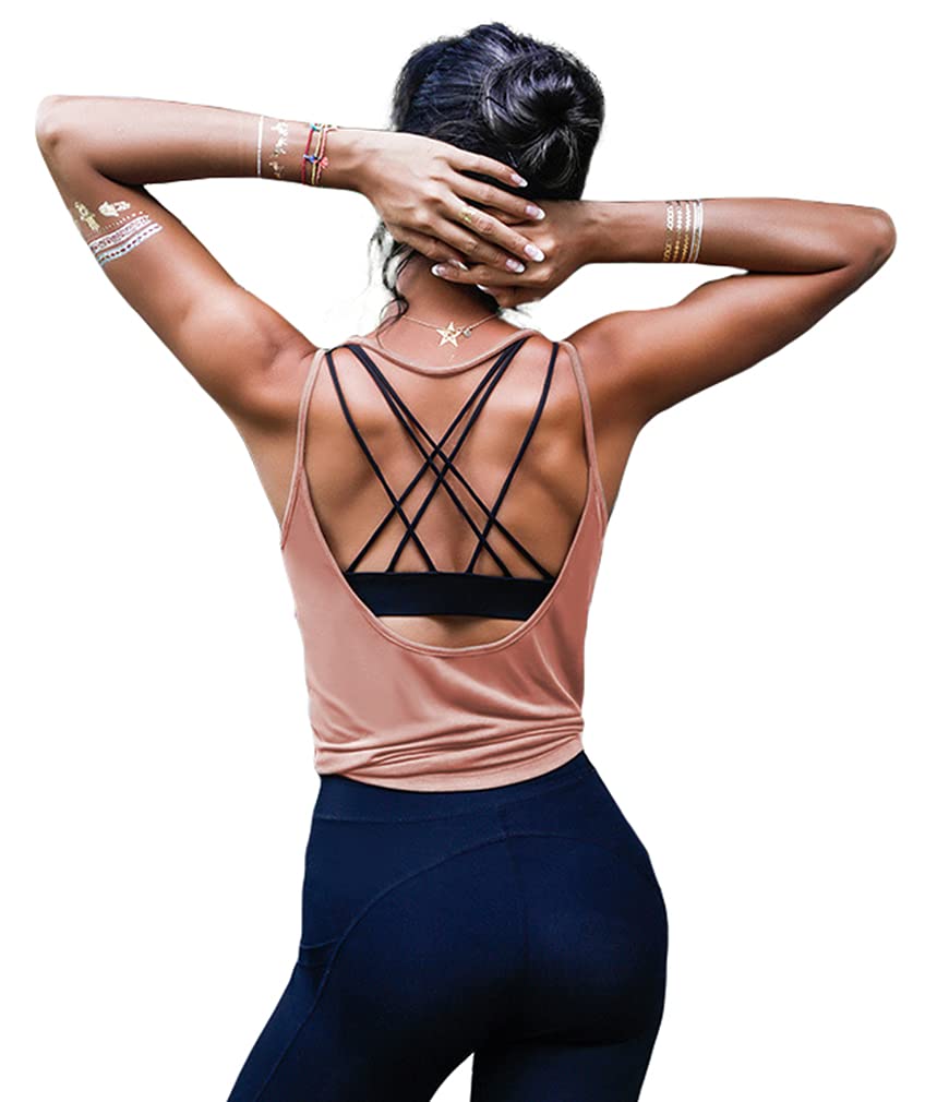 Womens Summer Workout Tops Sexy Backless Yoga Shirts Open Back Activewear Running Sports Gym Tank Tops