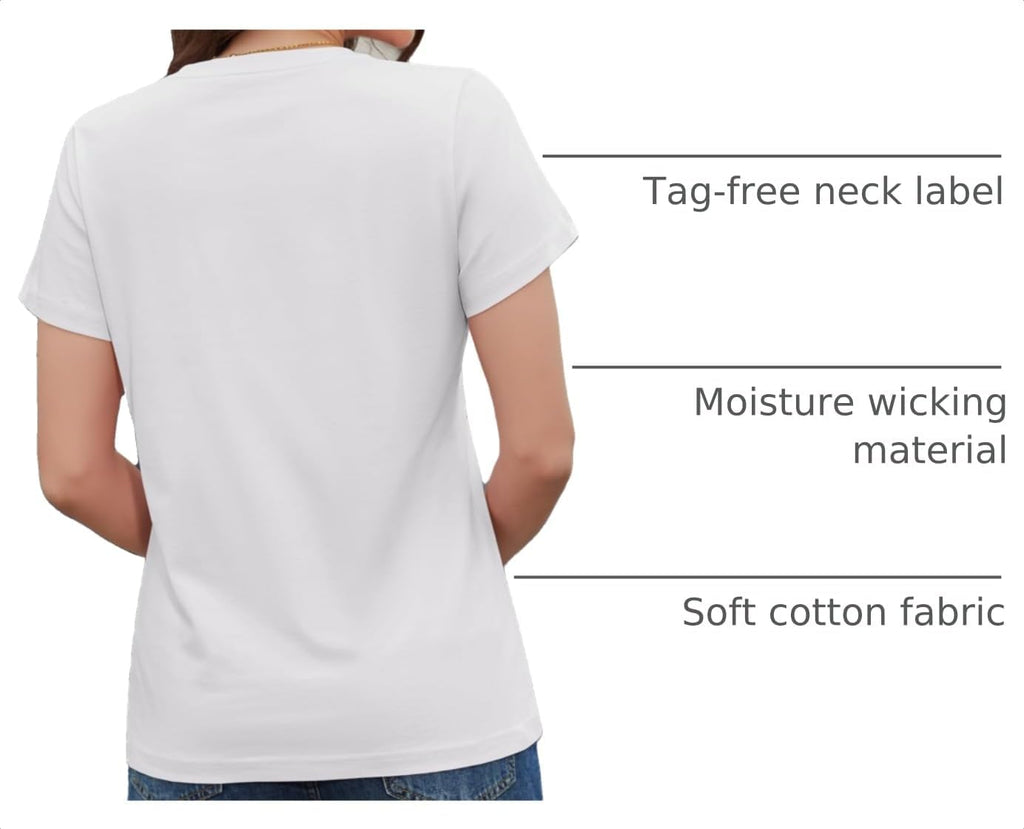 Women's T Shirts Cotton Short Sleeve Shirts Crew-Neck Summer Tops Classic-Fit Tees Breathable Casual Clothes