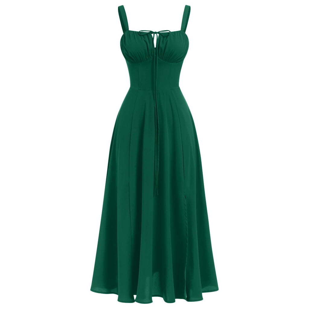 Women Floral Corset Dress Summer Dress 2026 Boho Flowy Slit Lace Up Midi Dresses Going Out A Line Casual Sundress