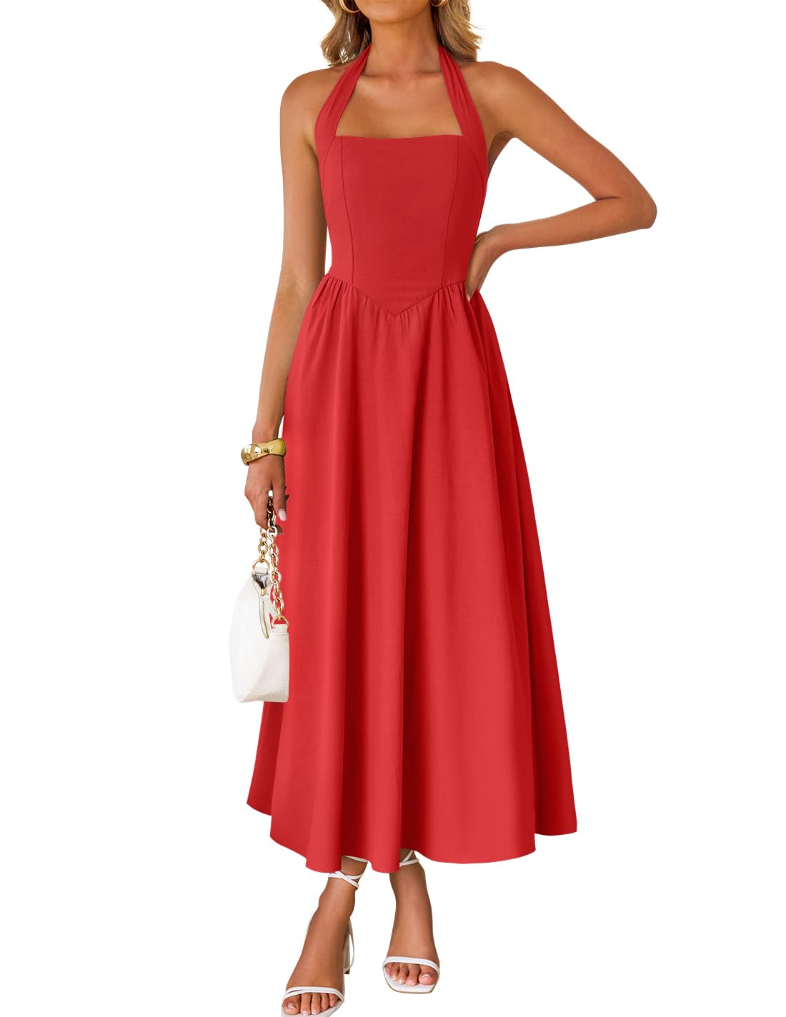 Women's Summer Sleeveless Halter Wedding Guest Maxi Dress | Off Shoulder, High Waist, Flowy A Line, Formal, Cocktail Party, Vacation Graduation, Bridal Shower, Beach, Long Sundresses