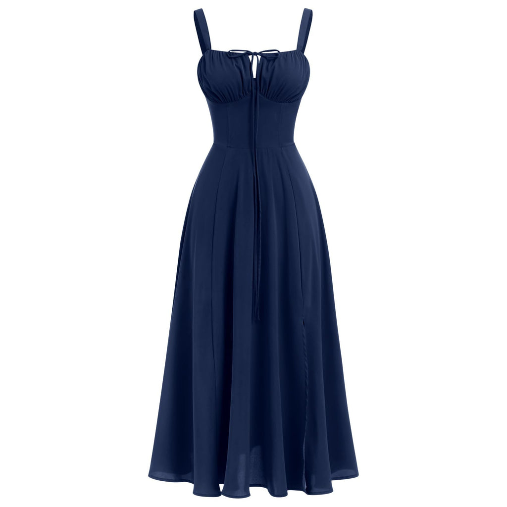 Women Floral Corset Dress Summer Dress 2026 Boho Flowy Slit Lace Up Midi Dresses Going Out A Line Casual Sundress