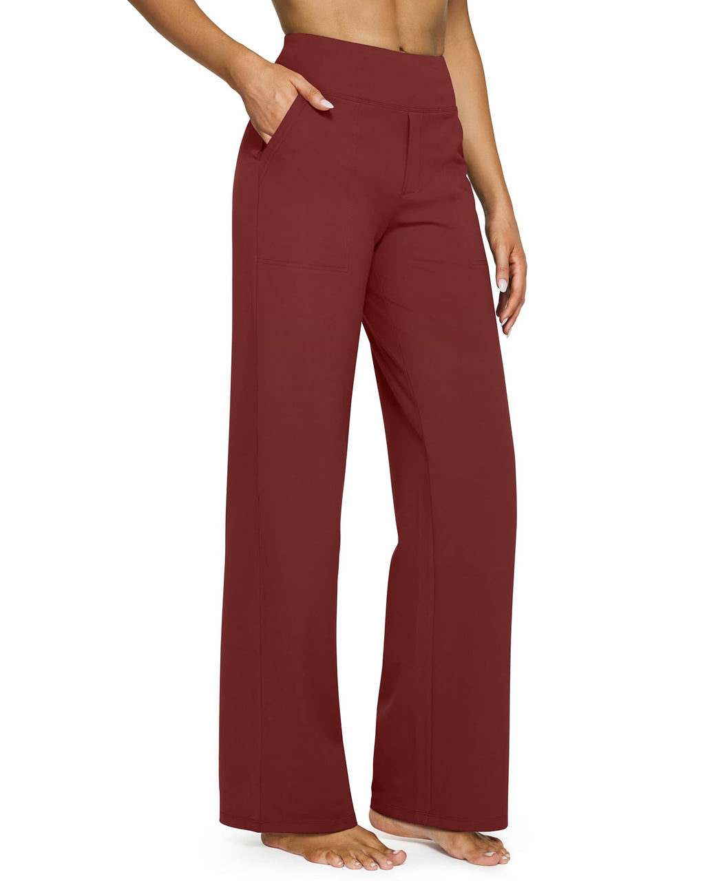 Yoga Pants for Women Wide Leg Pants with Pockets High Waisted | Moisture Wicking, Soft Comfortable Feel, 4-Way Stretch, Faux Fly, Faux Back Pockets, Yoga, Work & Casual Wear