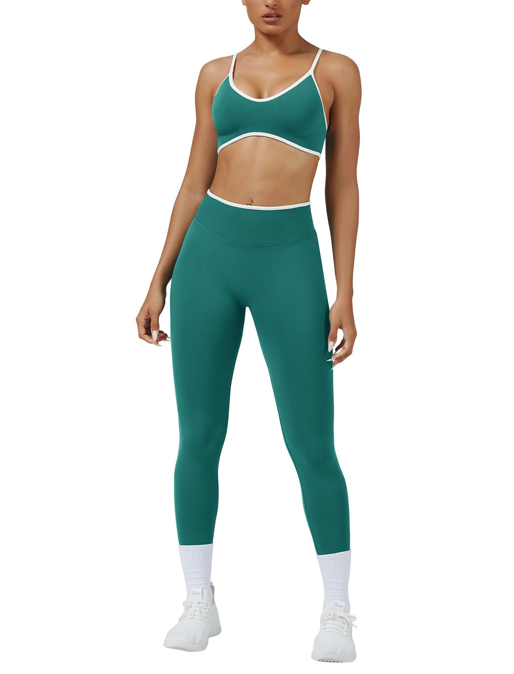 Womens 2 Piece Workout Sets Seamless Color Block Sports Bra Scrunch Butt Lifting High Waist Leggings Gym Set