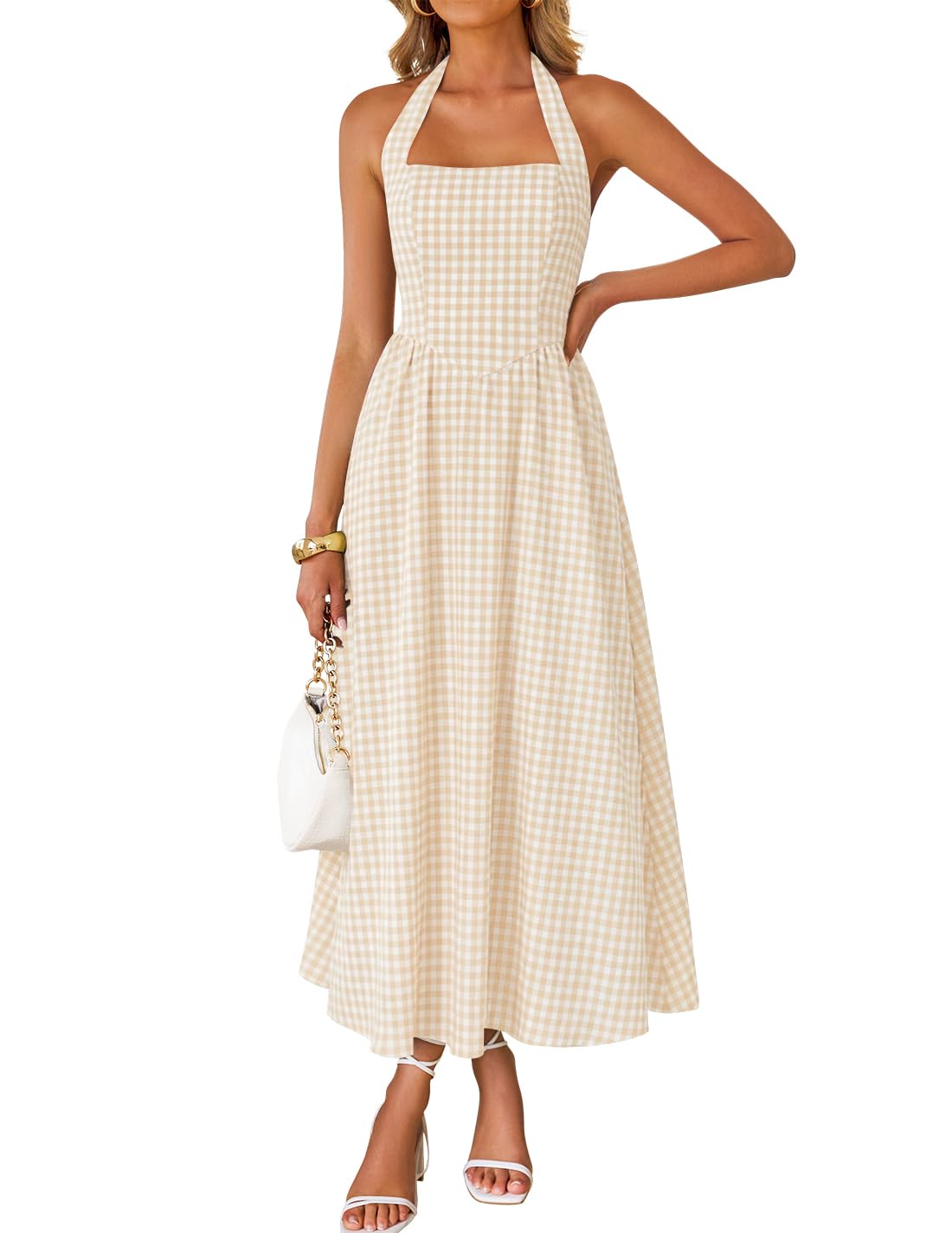Women's Summer Sleeveless Halter Wedding Guest Maxi Dress | Off Shoulder, High Waist, Flowy A Line, Formal, Cocktail Party, Vacation Graduation, Bridal Shower, Beach, Long Sundresses