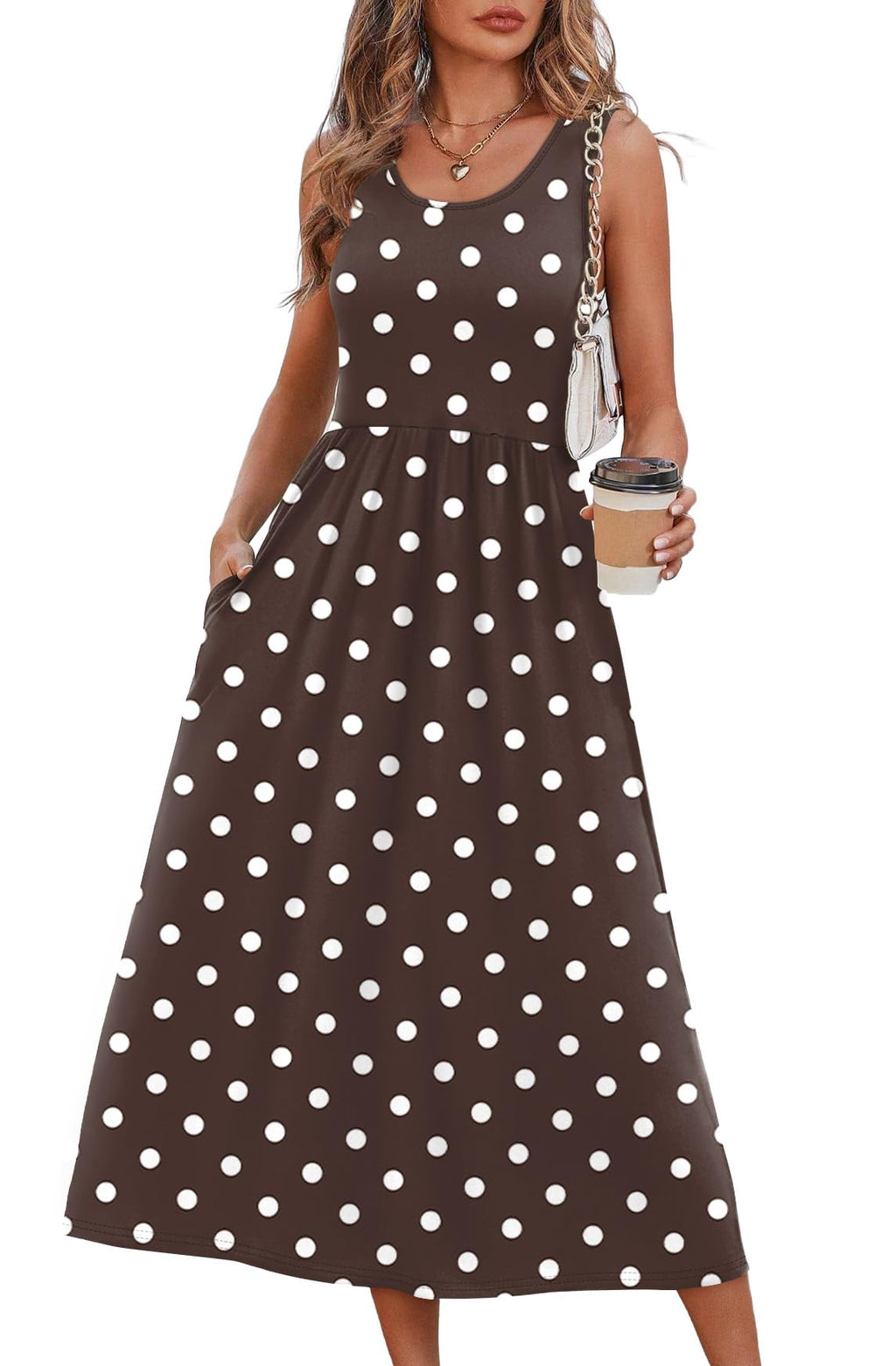 Summer Dresses for Women Flowy Casual Midi Dress Beach Vacation Sundresses with Pockets