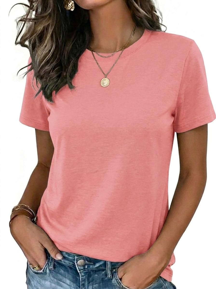 Womens Tshirt Short Sleeve Summer Tops Crewneck Casual Basic Tee Shirts Spring Clothes Trendy Outfit