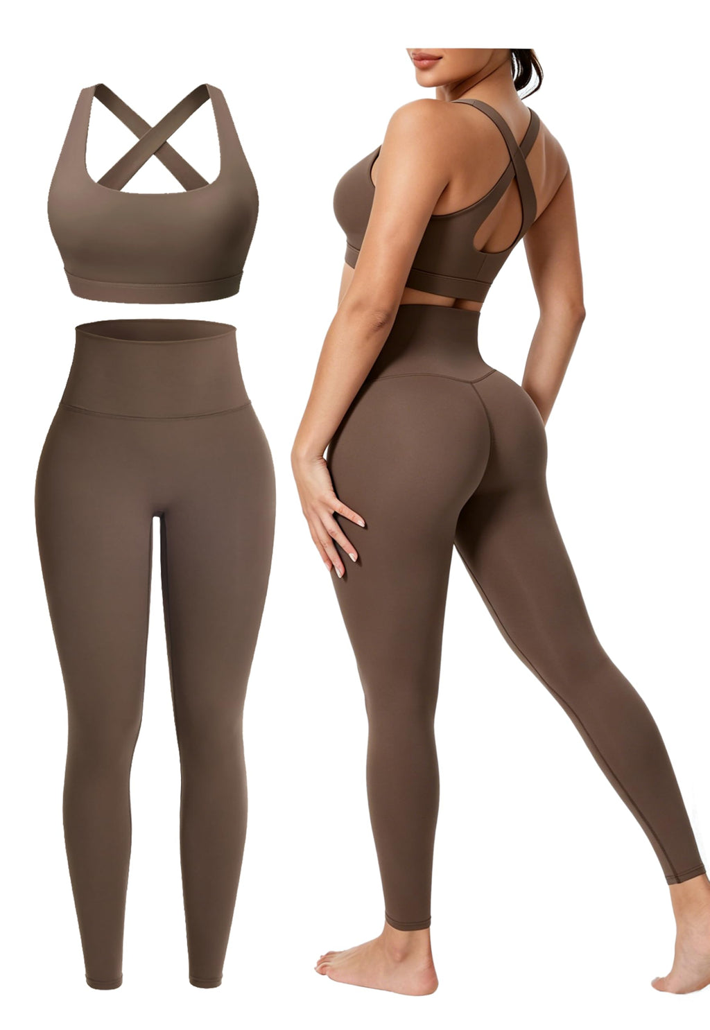 Workout Sets for Women 2 Pieces Seamless Yoga Legging Removable Bra Padding | Two Piece High-Waisted Butter Soft Activewear Plus Size Clothing Deportivo Para Mujer, Sports Supportive Cute Casual Clothes