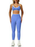 Womens 2 Piece Workout Sets Seamless Color Block Sports Bra Scrunch Butt Lifting High Waist Leggings Gym Set