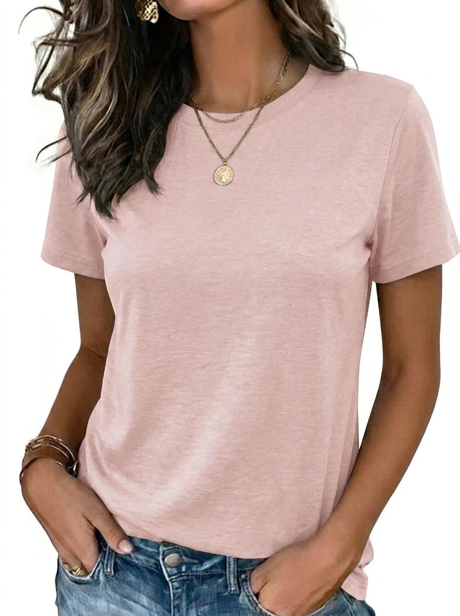 Womens Tshirt Short Sleeve Summer Tops Crewneck Casual Basic Tee Shirts Spring Clothes Trendy Outfit