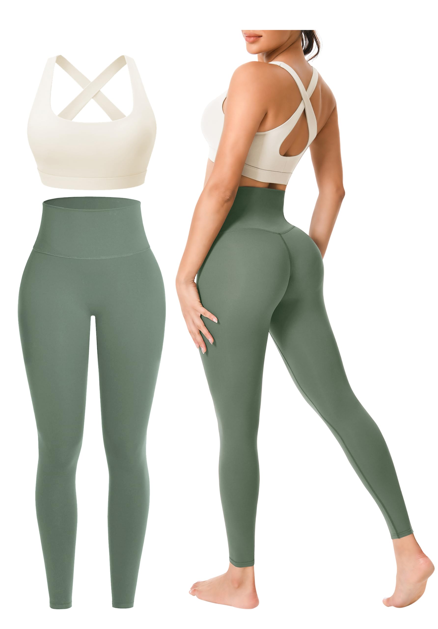 Workout Sets for Women 2 Pieces Seamless Yoga Legging Removable Bra Padding | Two Piece High-Waisted Butter Soft Activewear Plus Size Clothing Deportivo Para Mujer, Sports Supportive Cute Casual Clothes