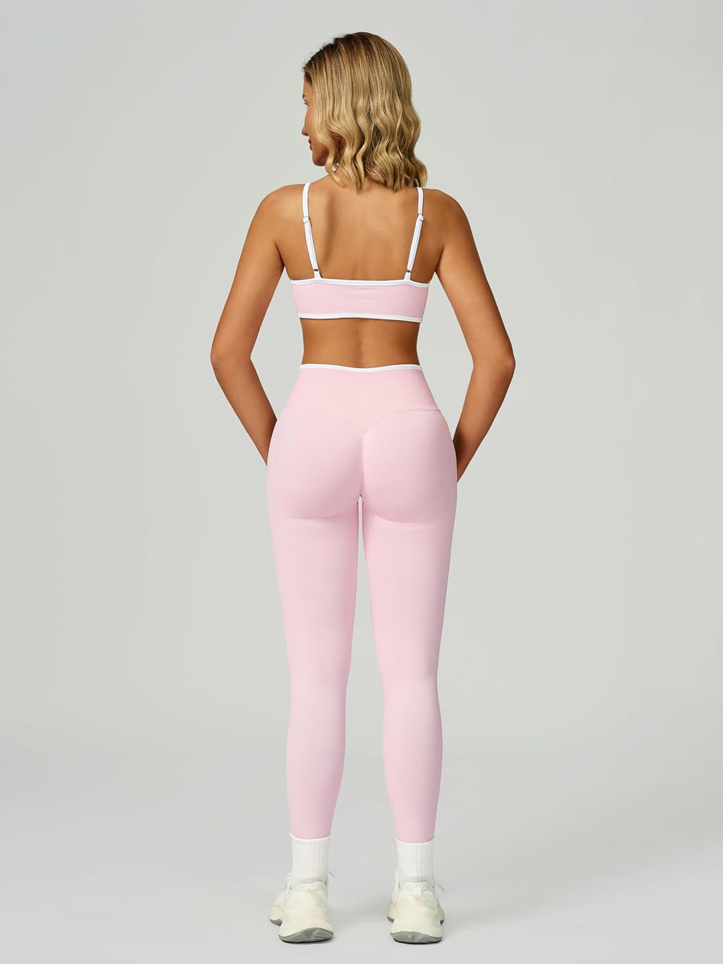 Womens 2 Piece Workout Sets Seamless Color Block Sports Bra Scrunch Butt Lifting High Waist Leggings Gym Set