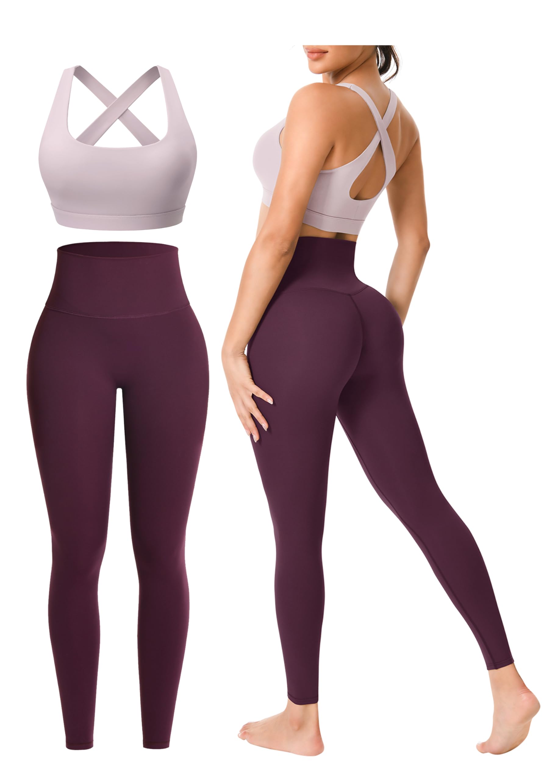 Workout Sets for Women 2 Pieces Seamless Yoga Legging Removable Bra Padding | Two Piece High-Waisted Butter Soft Activewear Plus Size Clothing Deportivo Para Mujer, Sports Supportive Cute Casual Clothes