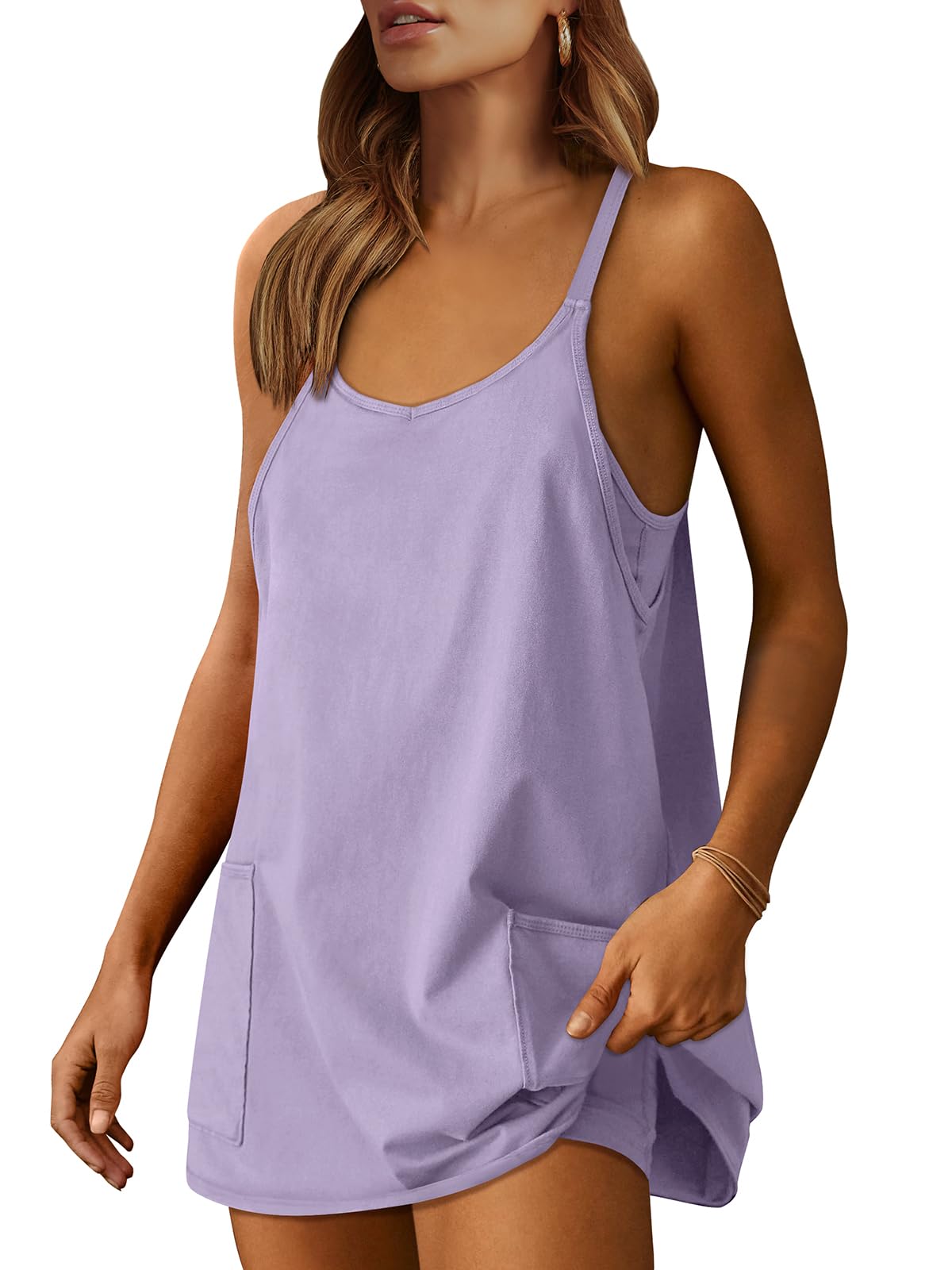 Women Athletic Dress Summer Tennis Workout Active Sports Mini Romper Dress Built in Shorts Travel Vacation Clothes