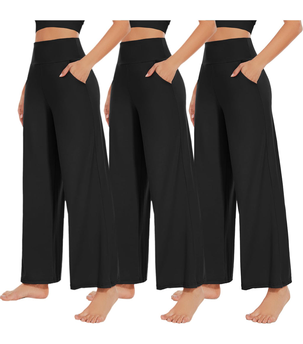 NEW Young 3 Pack Women's Wide Leg Pants with Pockets High Waist Loose Sweatpants Casual Lounge Yoga Workout Palazzo
