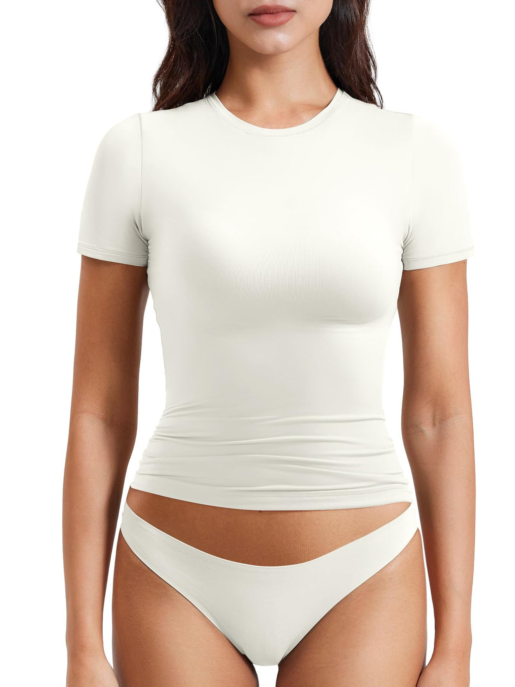 Women Fitted Workout Tops | T Shirts, Short Sleeve, Double Lined, Basic, Y2K, Crew Neck, Buttery Soft,Compression Crop