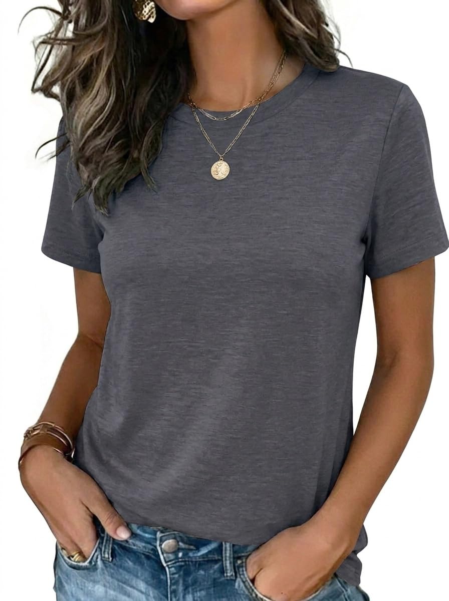Womens Tshirt Short Sleeve Summer Tops Crewneck Casual Basic Tee Shirts Spring Clothes Trendy Outfit