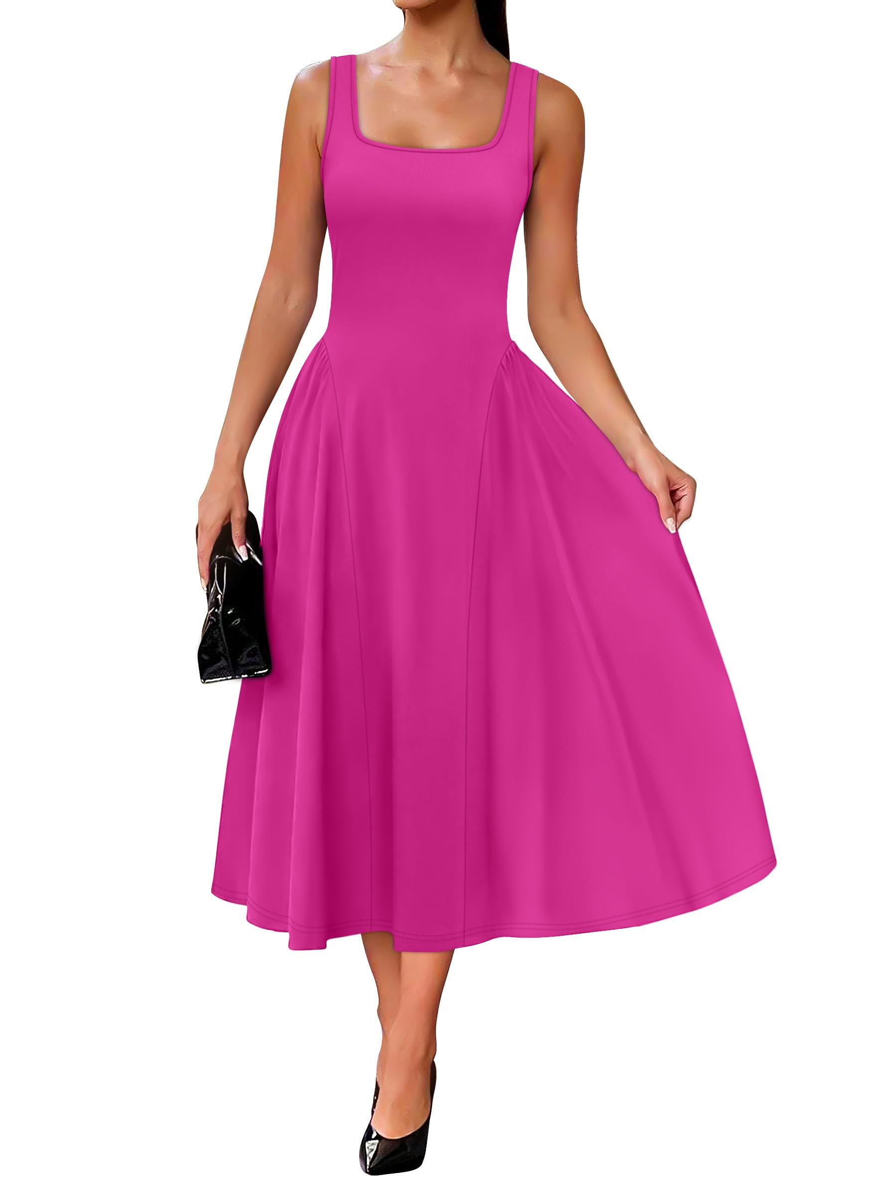 Summer Dresses for Women Square Neck Corset A Line Maxi Dress Ruffle Ruched Waist Flowy Outfits