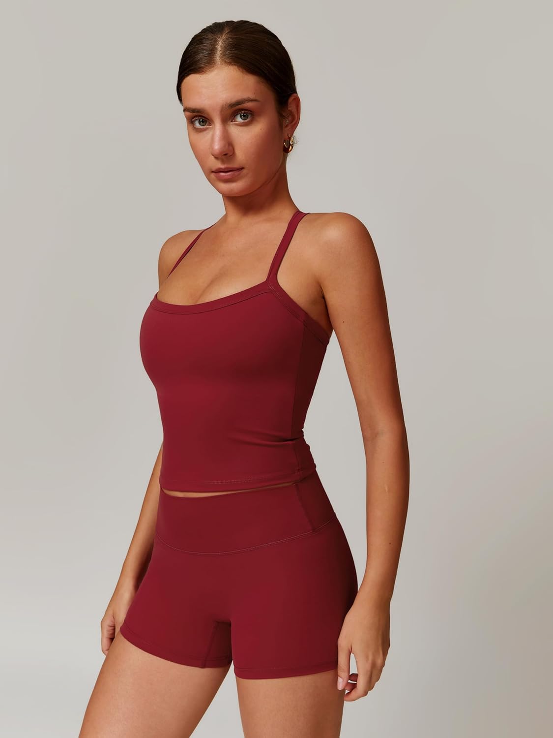 2 Pieces Workout Sets for Women, Cross Back Tank Top Matching High Waist Biker Shorts, Gym Yoga Pilates Outfits