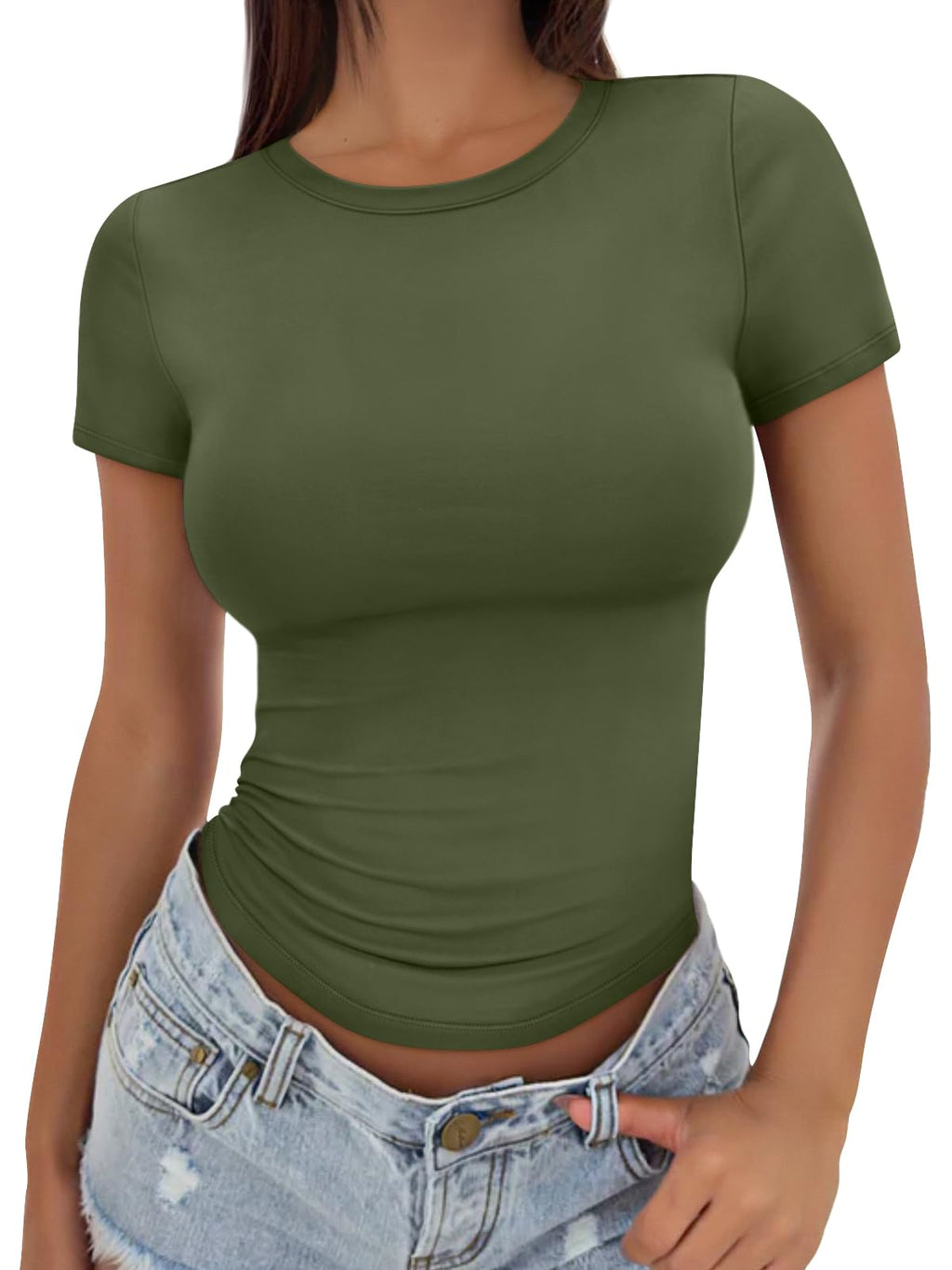 Womens Fitted Short Sleeve Shirt Buttery Soft Top Stretchy Tee | Crewneck Crop, Basic T, Workout Gym Outfits, Cute Summer, Y2k Going Out, Fashion Clothing, Compression Streetwear