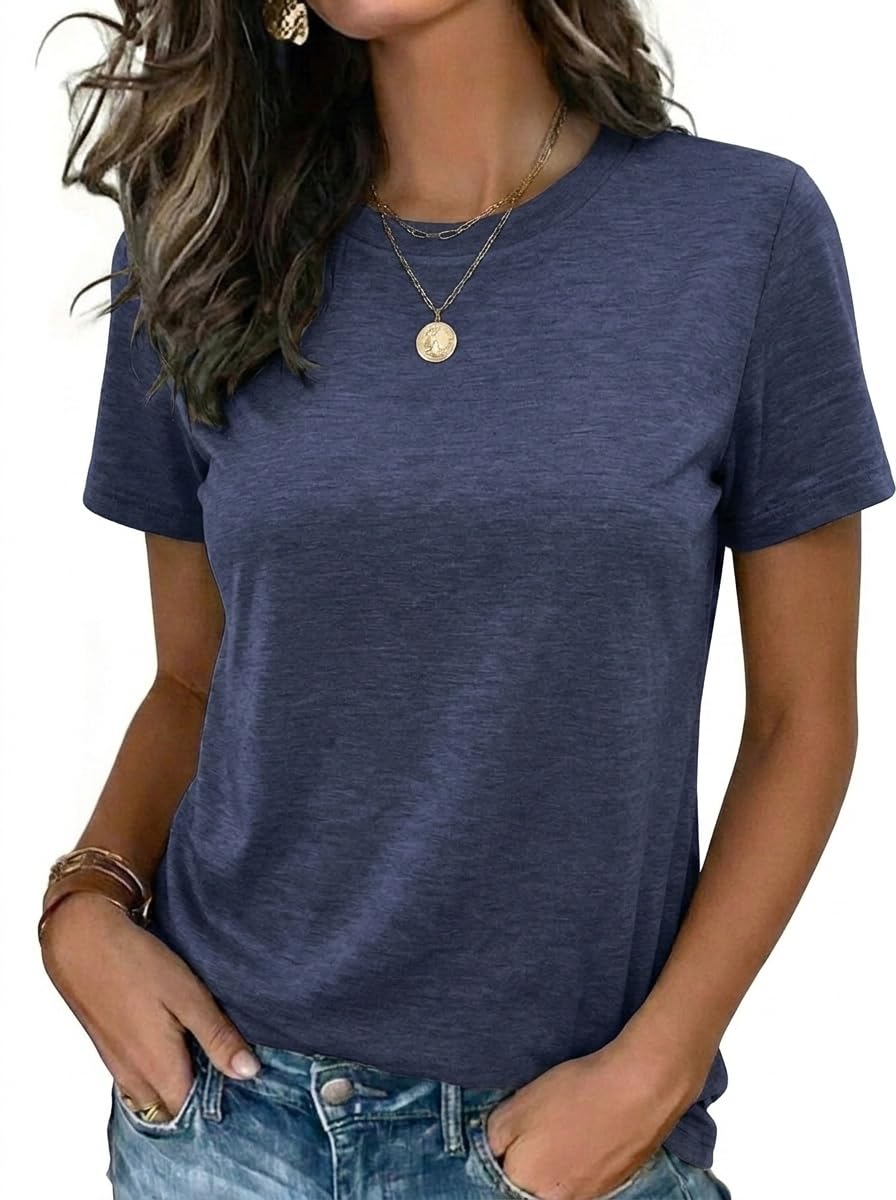 Womens Tshirt Short Sleeve Summer Tops Crewneck Casual Basic Tee Shirts Spring Clothes Trendy Outfit