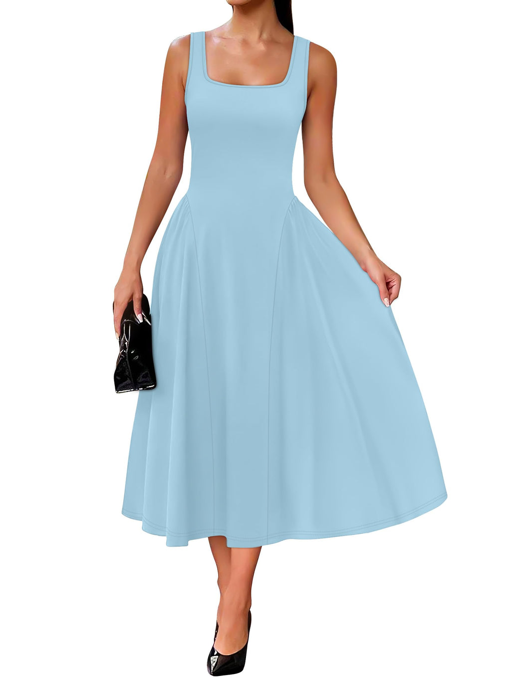Summer Dresses for Women Square Neck Corset A Line Maxi Dress Ruffle Ruched Waist Flowy Outfits