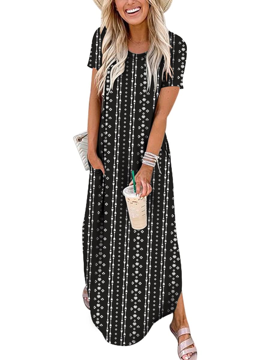 Womens Summer Maxi Dress Short Sleeve Casual Loose Long T Shirt Dresses Split Vacation Beach Sundress Travel Outfits