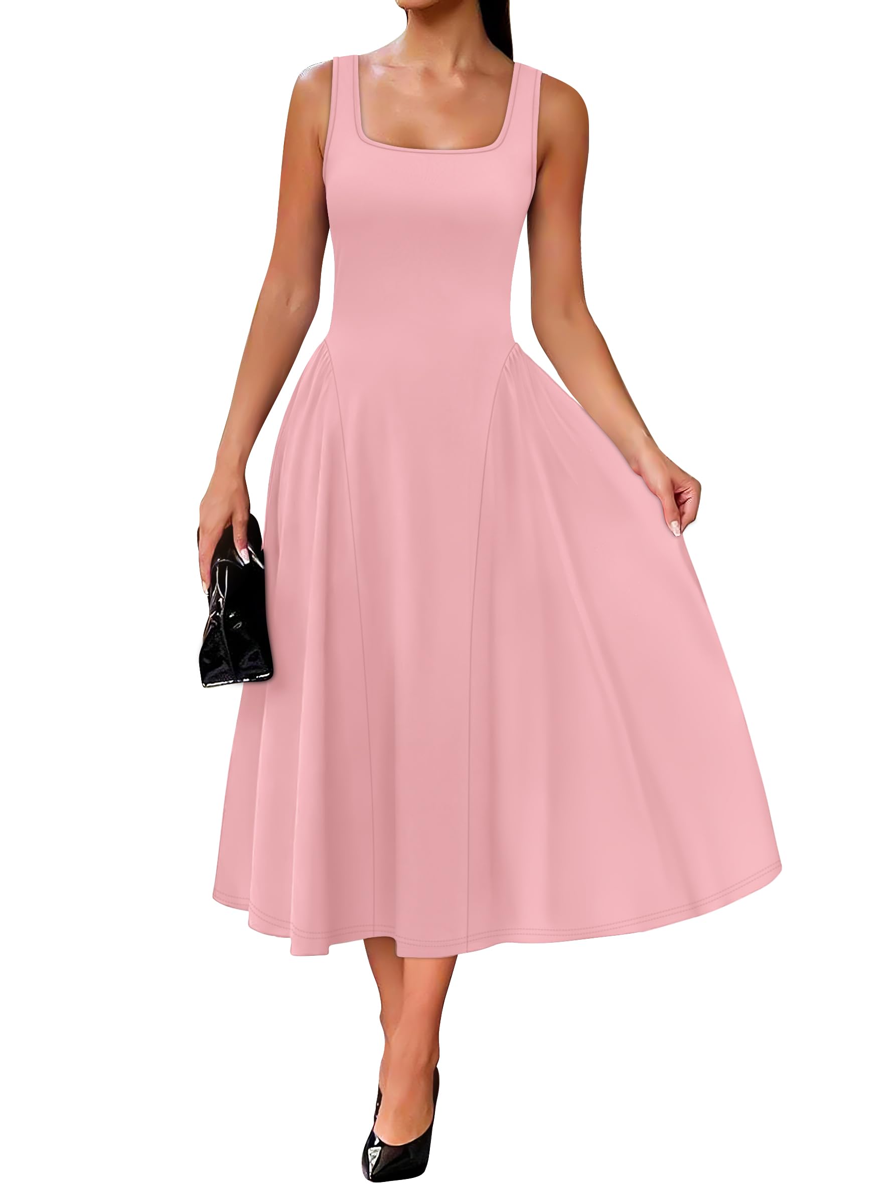 Summer Dresses for Women Square Neck Corset A Line Maxi Dress Ruffle Ruched Waist Flowy Outfits