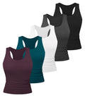 5 Pack Women's Workout Racerback Tank Tops No Built-in Bra | Fitted, Spandex, Yoga, Active, Exercise, Athletic, Running, Gym, Sports, Crop, Tops, for Women