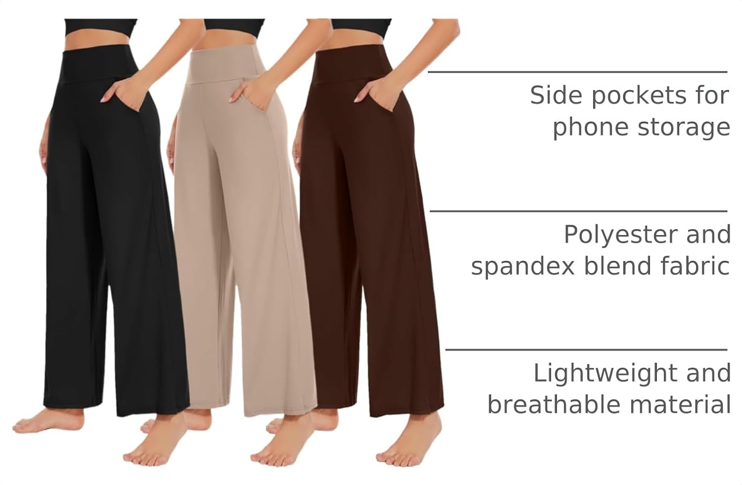 NEW Young 3 Pack Women's Wide Leg Pants with Pockets High Waist Loose Sweatpants Casual Lounge Yoga Workout Palazzo